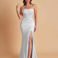 Sexy Soft Satin Mermaid Spaghetti Straps Side Slit Floor-Length Bridesmaid Dresses