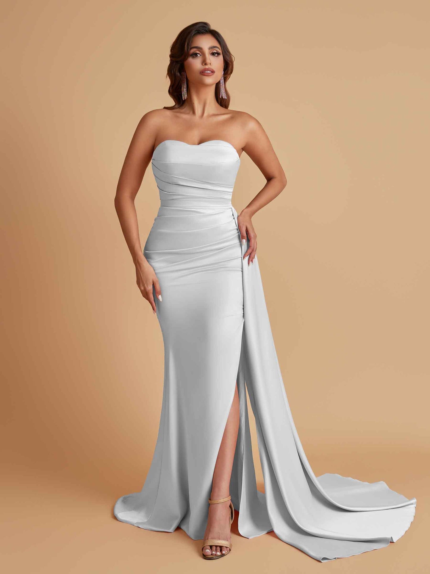 Simple Soft Satin Mermaid Strapless Floor-Length Mermaid Bridesmaid Dresses