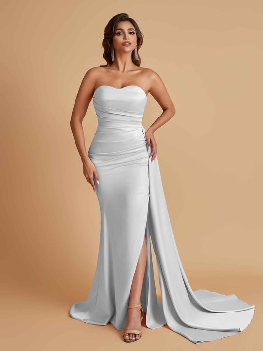 Simple Soft Satin Mermaid Strapless Floor-Length Mermaid Bridesmaid Dresses