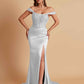 Sexy Soft Satin V-neck Off-the-shoulder Strapless Side-Slit Mermaid Bridesmaid Dresses