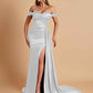 Gorgeous Soft Satin V-neck Off-the-Shoulder Side-Slit Mermaid Bridesmaid Dresses