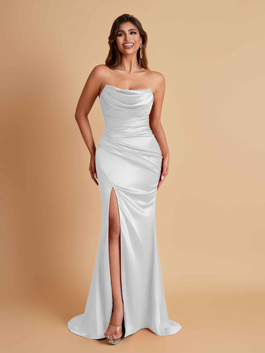 Sexy Soft Satin Mermaid Side Slit Floor-Length Mermaid Bridesmaid Dresses