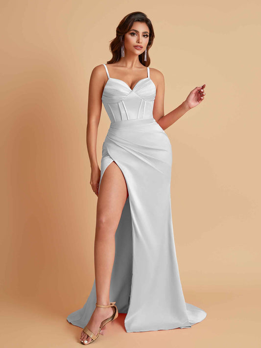 Simple Soft Satin Mermaid V-neck Floor-Length Mermaid Bridesmaid Dresses