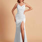 Sexy Satin V-neck Side Slit Mermaid Floor Length Bridesmaid Dresses