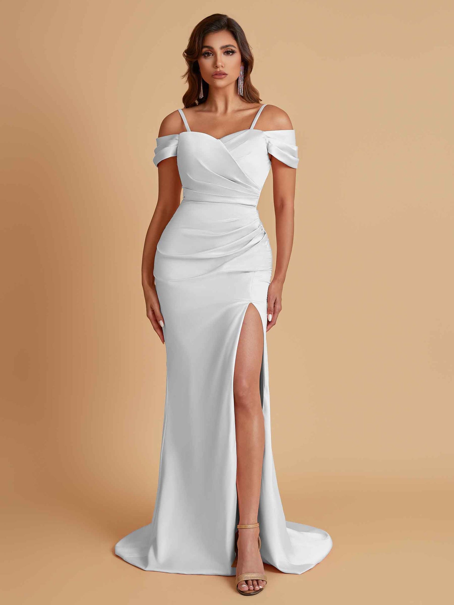 Sexy Soft Satin Mermaid Cold Shoulder Side Slit Floor-Length Bridesmaid Dresses Online