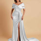 Elegant Soft Satin V-neck Off-the-Shoulder Side-Slit Mermaid Bridesmaid Dresses