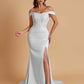 Elegant Soft Satin Mermaid Off Shoulder Side Slit Floor-Length Mermaid Bridesmaid Dresses
