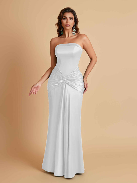 Sexy Soft Satin Mermaid Strapless Floor-Length Mermaid Bridesmaid Dresses