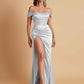 Sexy Off the Shoulder Soft Satin Side Slit Floor-Length Mermaid Bridesmaid Dresses