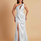 Sexy One Shoulder Soft Satin Side Slit Floor-Length Mermaid Bridesmaid Dresses