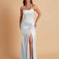 Gorgeous Square Criss Cross Soft Satin Side Slit Floor-Length Mermaid Bridesmaid Dresses