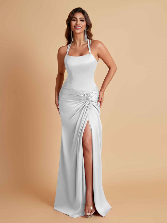 Gorgeous Square Criss Cross Soft Satin Side Slit Floor-Length Mermaid Bridesmaid Dresses