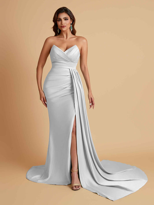 Sexy Soft Satin Mermaid V-neck Floor-Length Mermaid Bridesmaid Dresses