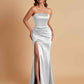 Elegant Soft Satin Strapless Split Side Mermaid Bridesmaid Dresses