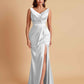 Elegant V Neck Soft Satin Side Slit Floor-Length Mermaid Bridesmaid Dresses