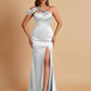 Elegant Soft Satin Sweetheart One Shoulder Side-Slit Mermaid Bridesmaid Dresses