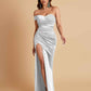 Sexy Soft Satin Mermaid One Shoulder Side Slit Floor-Length Mermaid Bridesmaid Dresses