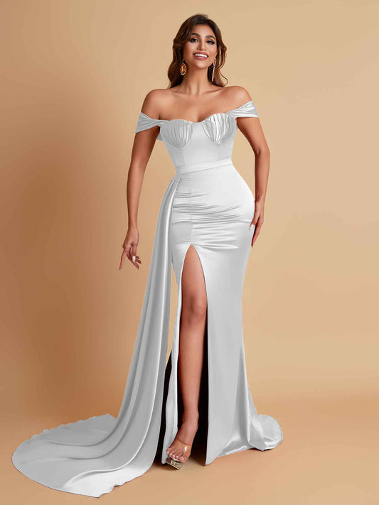 Sexy Soft Satin Sweetheart Off-the-shoulder Strapless Side-Slit Mermaid Bridesmaid Dresses