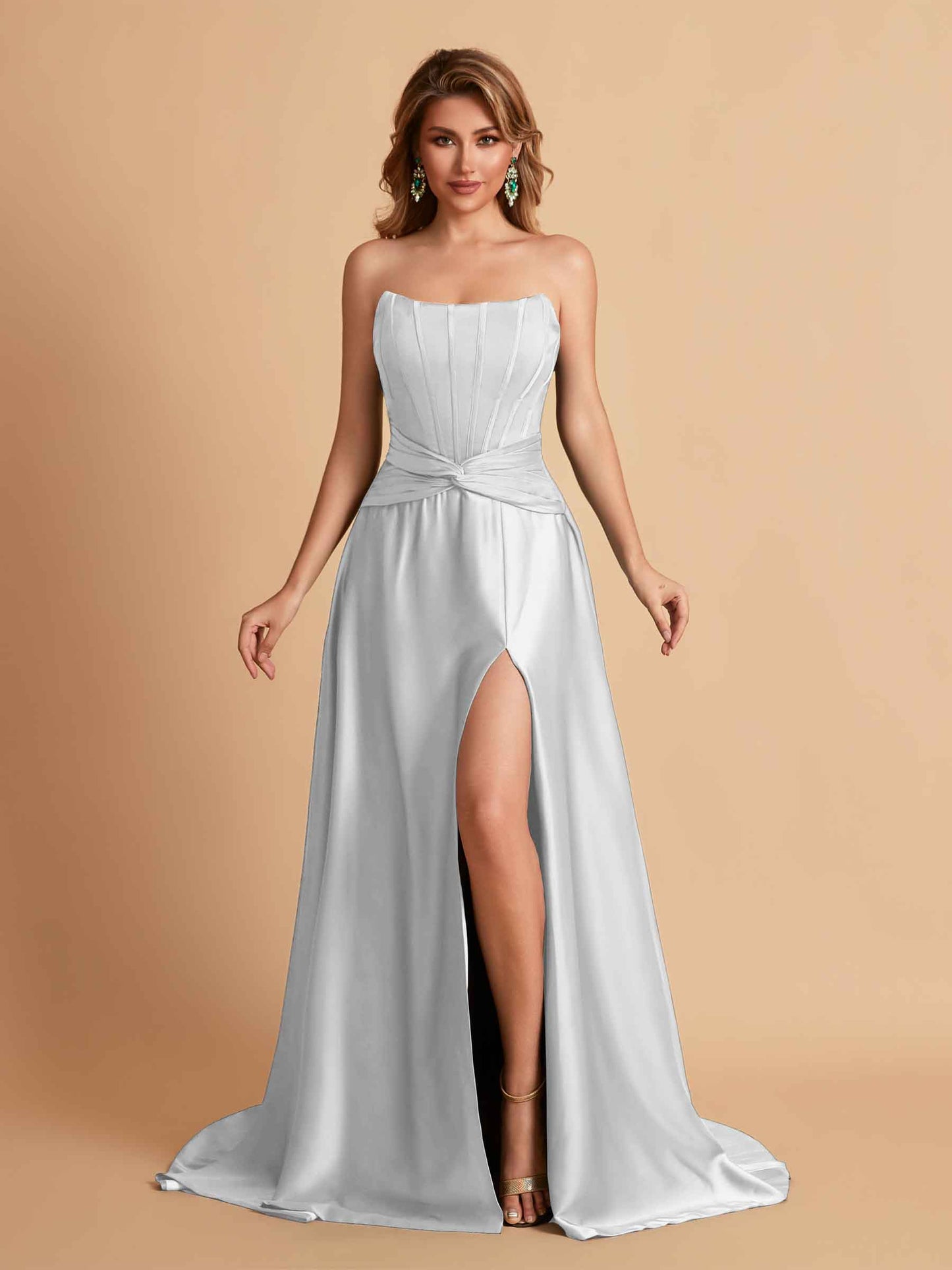 Elegant Satin Sweetheart A-Line Side Slit Floor Length Bridesmaid Dresses