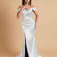Sexy Soft Satin Mermaid Off Shoulder Side Slit Floor-Length Mermaid Bridesmaid Dresses