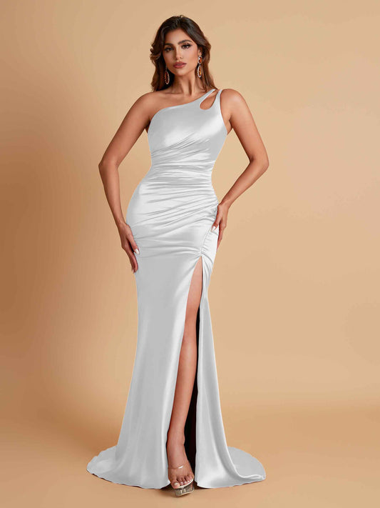 Sexy Soft Satin Mermaid One Shoulder Floor-Length Mermaid Bridesmaid Dresses