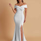 Elegant Soft Satin Mermaid Off Shoulder Side Slit Floor-Length Bridesmaid Dresses