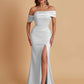 Elegant Soft Satin Mermaid Off Shoulder Asymmetrical Side Slit Floor-Length Bridesmaid Dresses