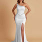 Sexy Soft Satin Mermaid One Shoulder Side Slit Beading Floor-Length Bridesmaid Dresses Online