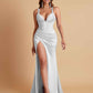 Stunning V Neck Soft Satin Side Slit Floor-Length Mermaid Bridesmaid Dresses