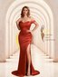 Sexy Soft Satin Off Shoulder Pleats Side Slit Floor-Length Mermaid Bridesmaid Dresses Online