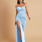 Sexy Soft Satin Mermaid One Shoulder Side Slit Floor-Length Mermaid Bridesmaid Dresses