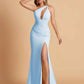 Sexy Mermaid One Shoulder Key Hole Bridesmaid Dresses Floor Length Bridal Party Dresses