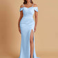 Sexy Soft Satin Mermaid Cold Shoulder Side Slit Floor-Length Bridesmaid Dresses Online