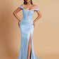 Sexy Soft Satin V-neck Off-the-shoulder Strapless Side-Slit Mermaid Bridesmaid Dresses