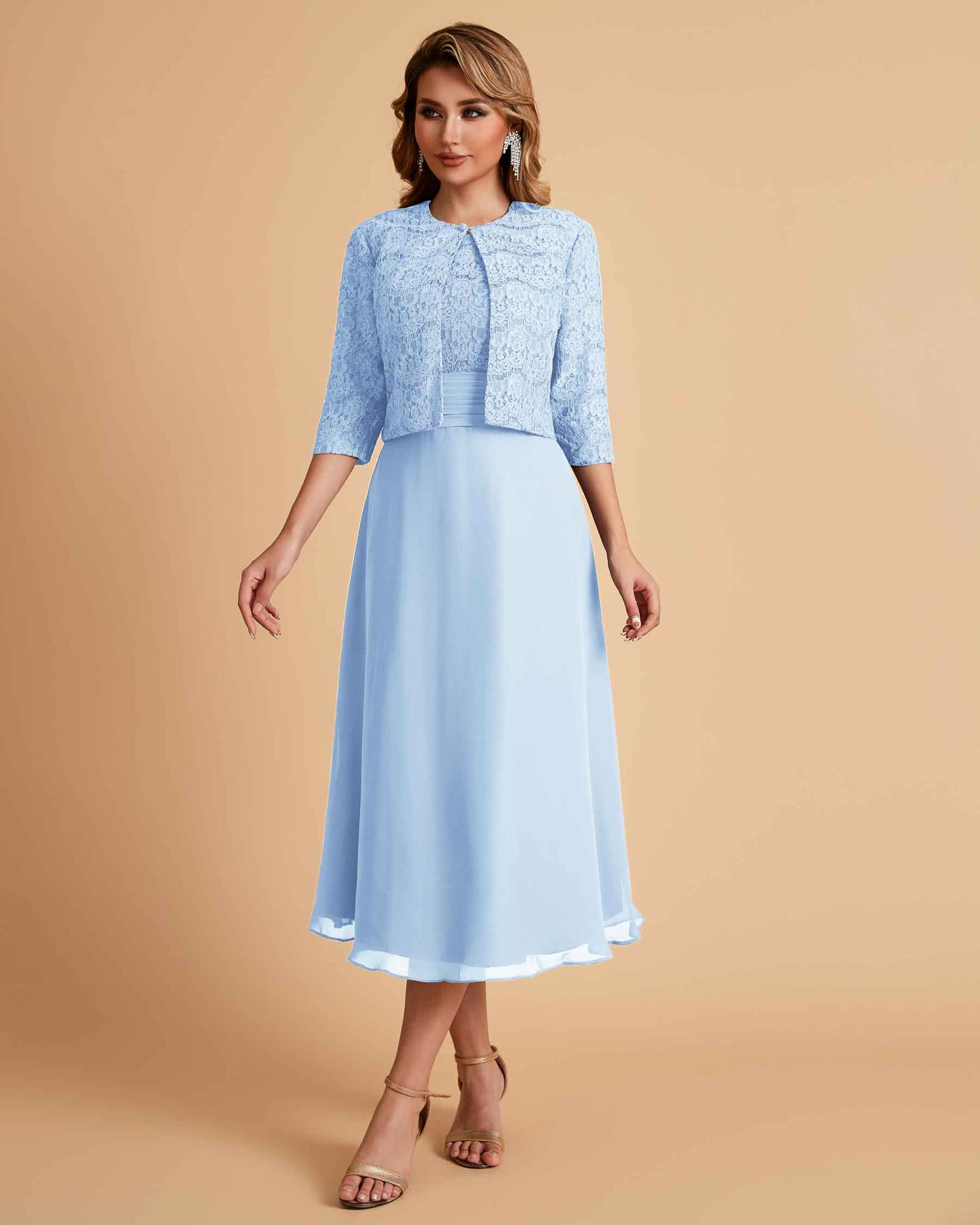 Elegant A-line Bateau Sleeveless Tea Length Mother of the Brides Dresses Online