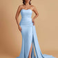 Simple Soft Satin Mermaid Strapless Floor-Length Mermaid Bridesmaid Dresses
