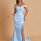 Elegant Soft Satin Mermaid Off Shoulder Side Slit Floor-Length Mermaid Bridesmaid Dresses