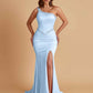 Sexy Soft Satin Mermaid One Shoulder Side Slit Beading Floor-Length Bridesmaid Dresses Online