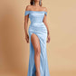 Sexy Off the Shoulder Soft Satin Side Slit Floor-Length Mermaid Bridesmaid Dresses