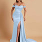 Gorgeous Soft Satin V-neck Off-the-Shoulder Side-Slit Mermaid Bridesmaid Dresses