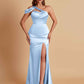 Elegant Soft Satin Sweetheart One Shoulder Side-Slit Mermaid Bridesmaid Dresses