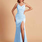 Sexy Satin V-neck Side Slit Mermaid Floor Length Bridesmaid Dresses