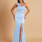 Elegant Soft Satin One Shoulder Strapless Side-Slit Mermaid Bridesmaid Dresses