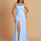 Sexy Soft Satin Mermaid Spaghetti Straps Side Slit Floor-Length Bridesmaid Dresses