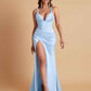 Stunning V Neck Soft Satin Side Slit Floor-Length Mermaid Bridesmaid Dresses