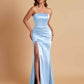 Elegant Soft Satin Strapless Split Side Mermaid Bridesmaid Dresses