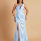 Sexy One Shoulder Soft Satin Side Slit Floor-Length Mermaid Bridesmaid Dresses