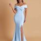 Elegant Soft Satin Mermaid Off Shoulder Side Slit Floor-Length Bridesmaid Dresses