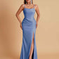 Gorgeous Spaghetti Straps Soft Satin Side Slit Floor-Length Mermaid Bridesmaid Dresses