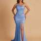 Sexy Soft Satin Mermaid One Shoulder Side Slit Beading Floor-Length Bridesmaid Dresses Online